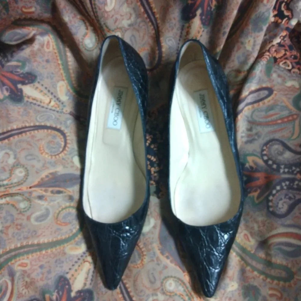 ❤️JIMMY CHOO Black Crocodile Pointy Toe Kitten Heel Shoes 39 9 - Picture 3 of 9